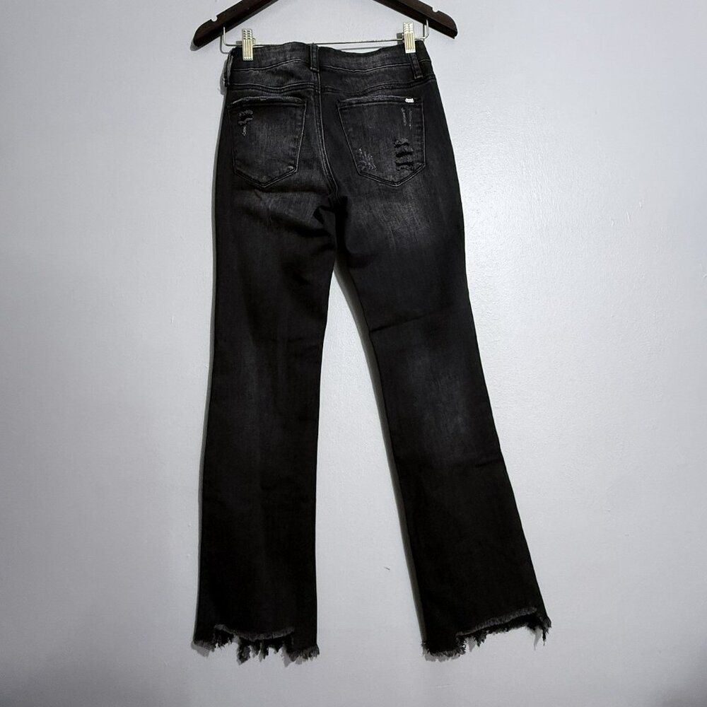 Special A Flare Jeans Women Size 1 W26 Black Distressed Raw Fringe Frayed Boho - Picture 2 of 12